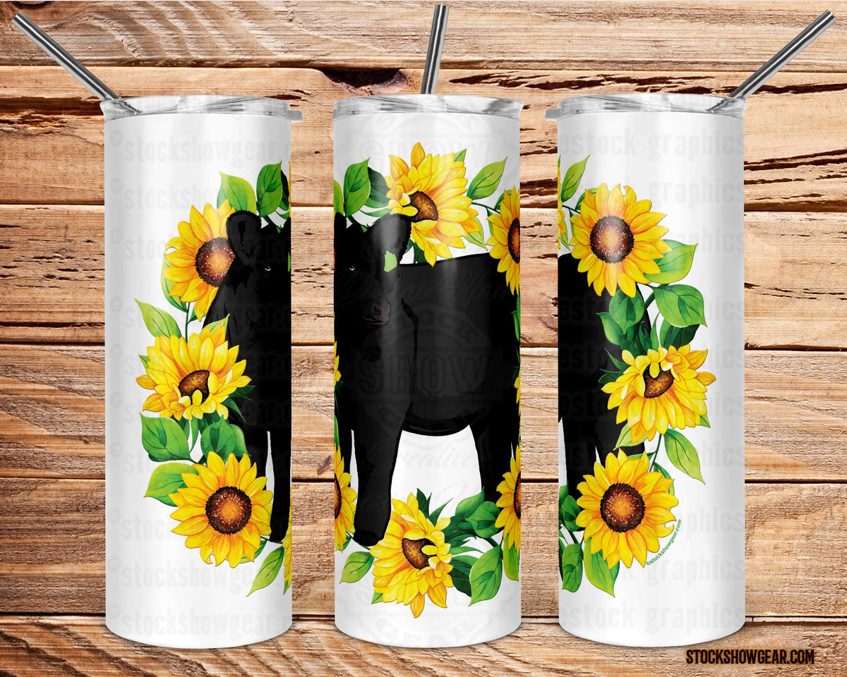 20 oz Stainless Steel Drink Tumbler Lid Straw Cute Lamb Sunflowers