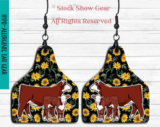 Red Hereford Pair "Sunflowers" Earrings