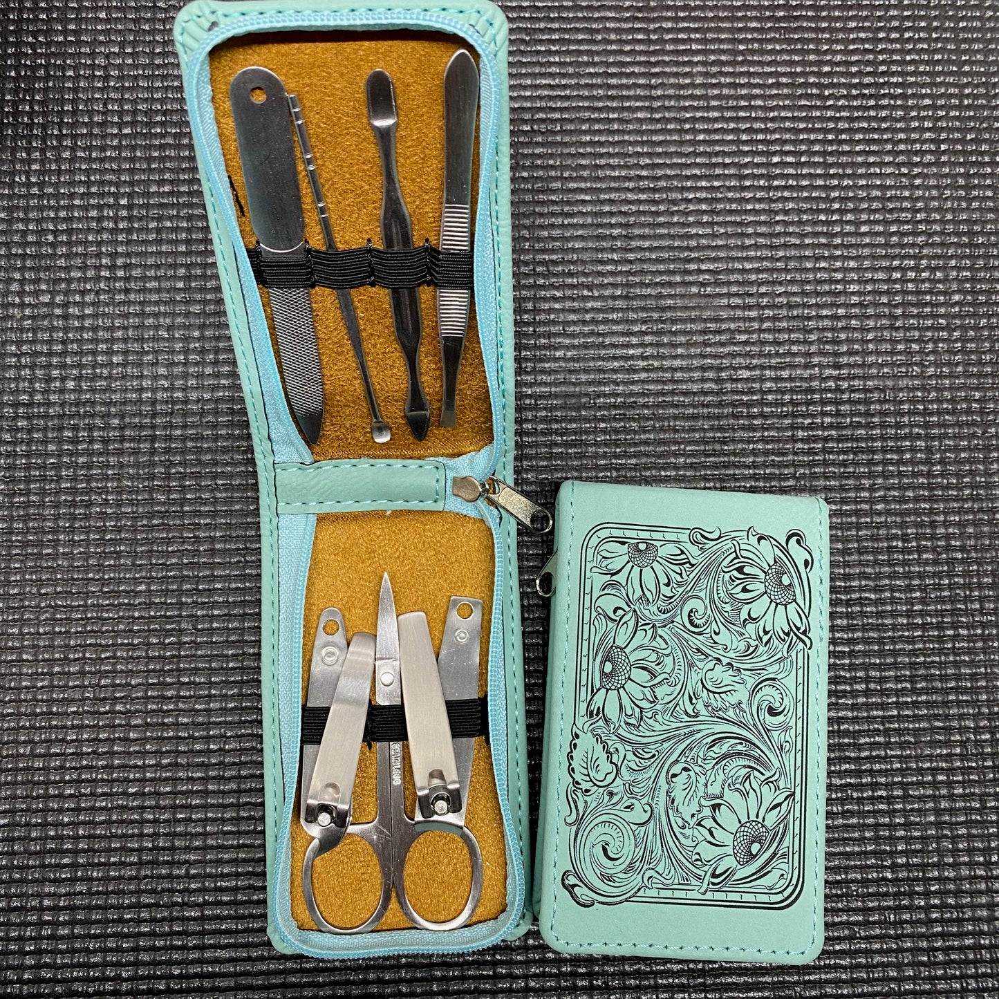 7 Piece Leatherette Manicure Set – Sunflower Tooling - Last Minute Gift