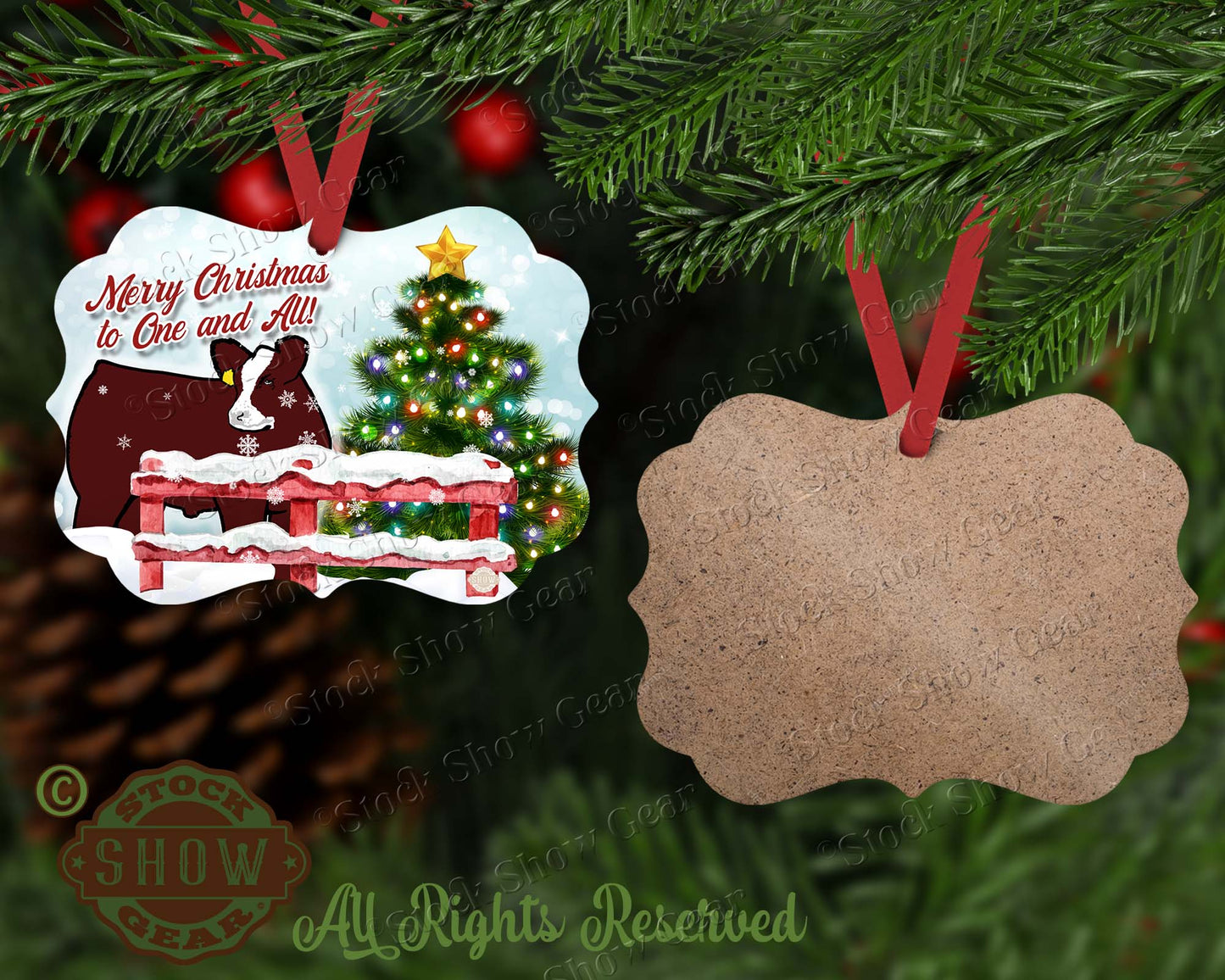 Red Baldy Steer Christmas Ornament