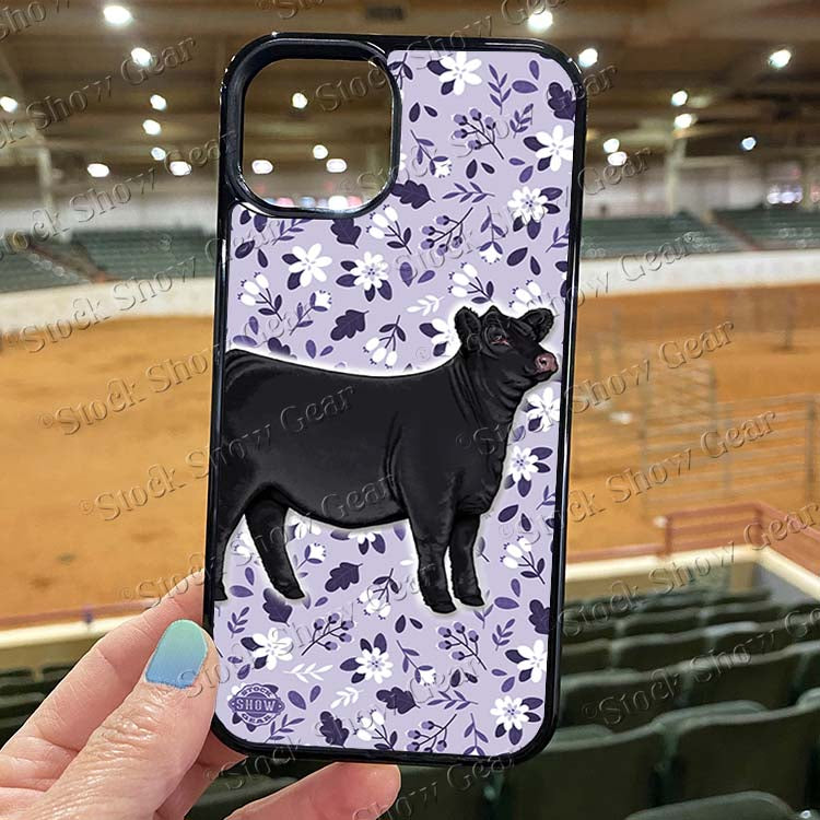 Black Angus Heifer Phone Case Design - Lavender Floral Background Stock Show Gear Black Angus Heifer Phone Case Design - Lavender Floral Background Stock Show Gear