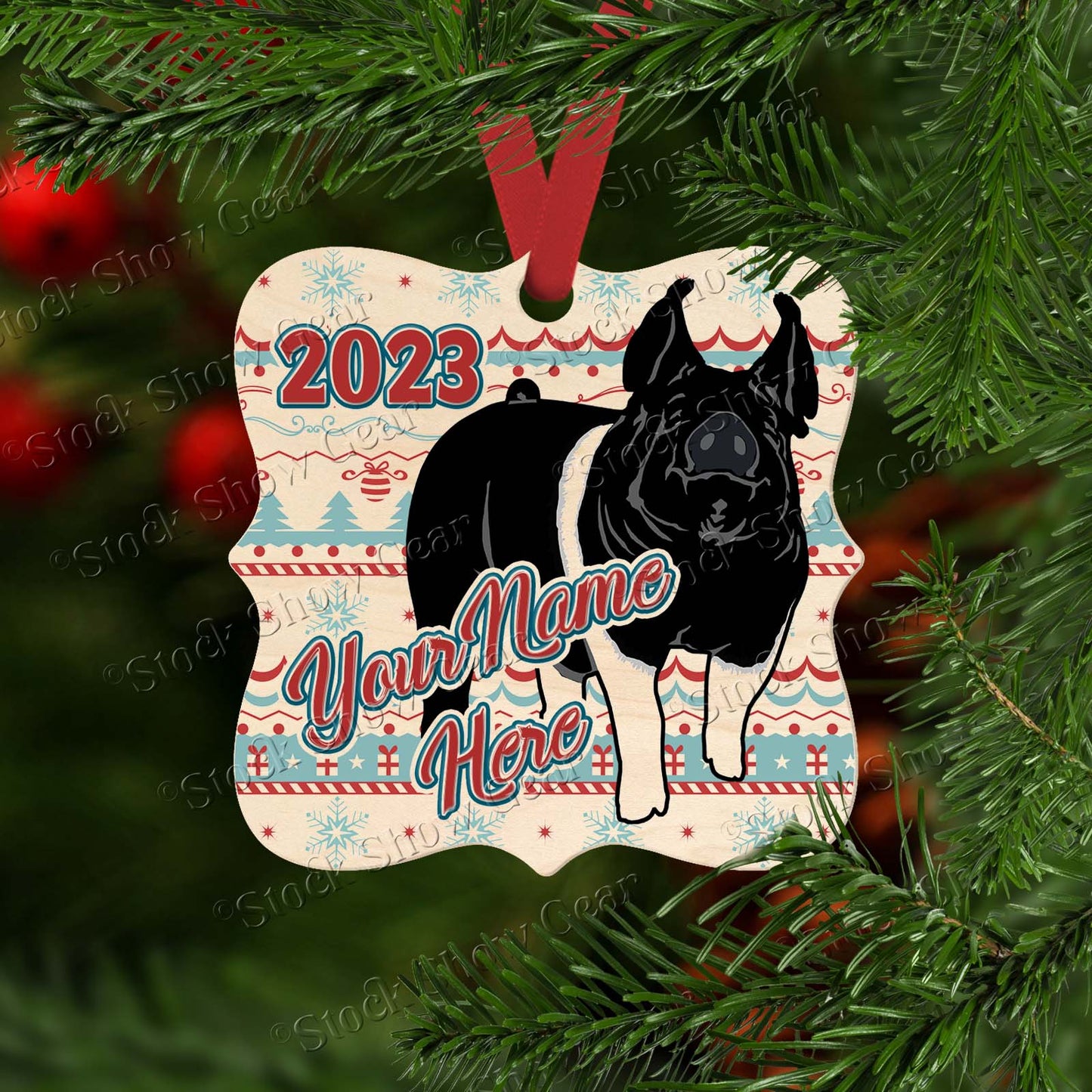 Dark Cross Pig Wood Christmas Ornaments