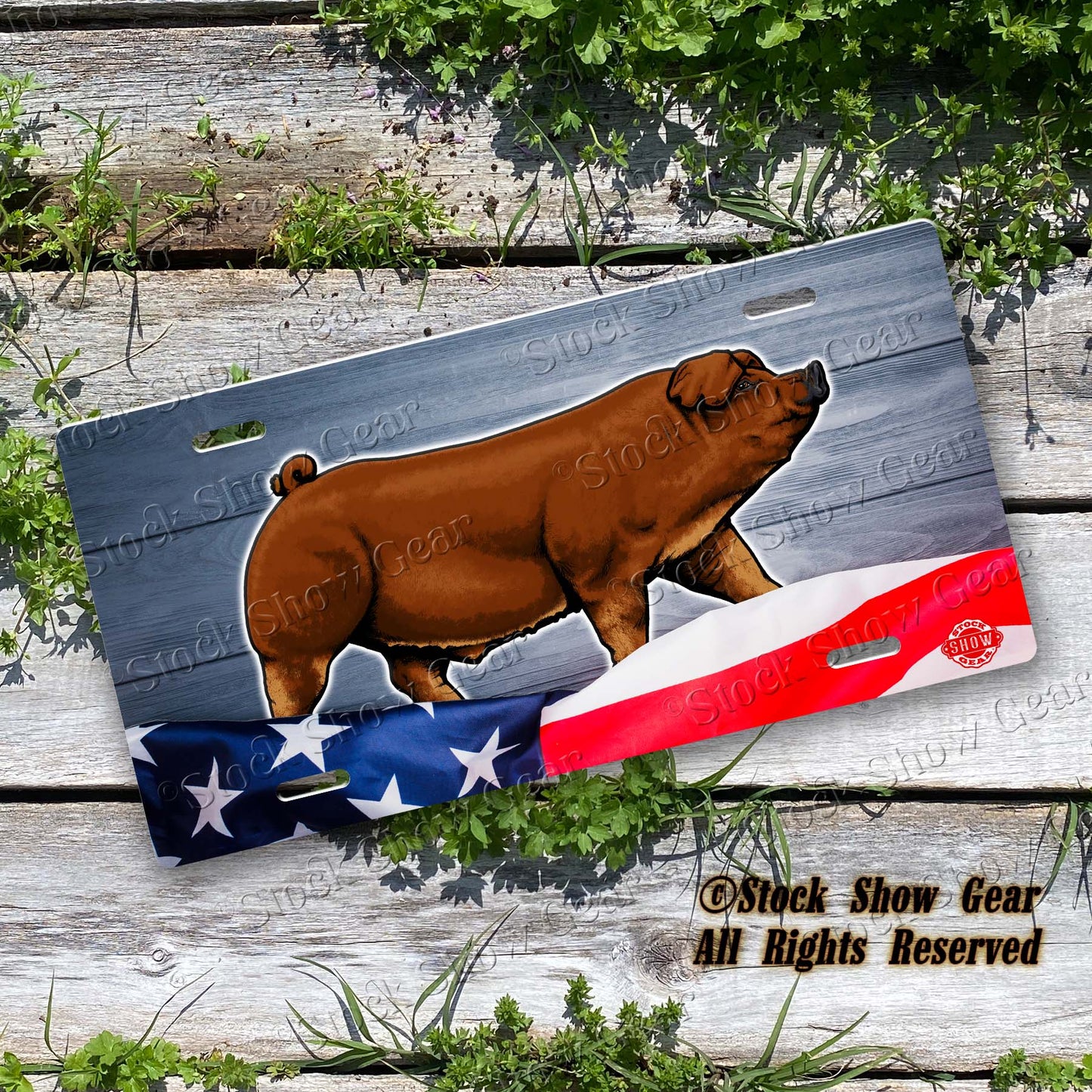 Duroc Pig "Planked Wood Flag" License Plate Design