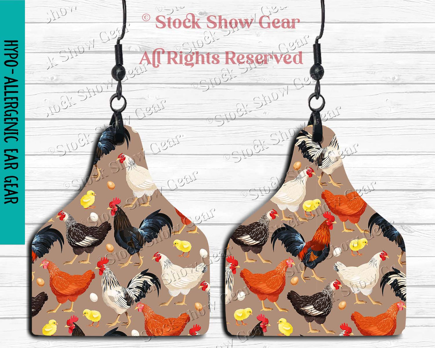 ""Buncha Chickens" Earrings-Ear Tag Style
