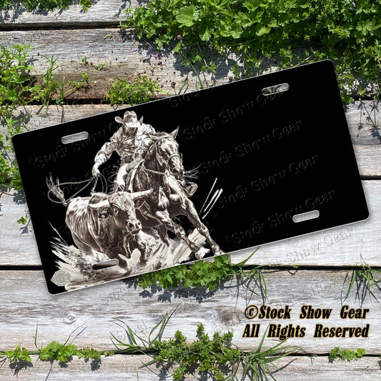 Cattle Roping Cowboy License Plate Designs
