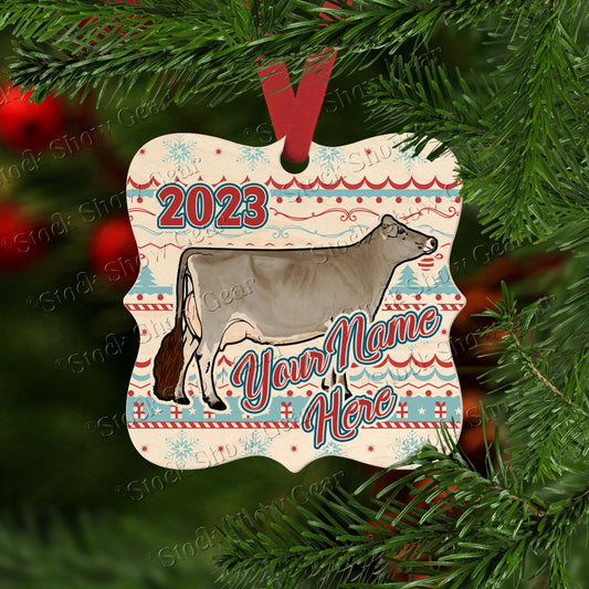 Brown Swiss Dairy Cow Wood Christmas Ornaments