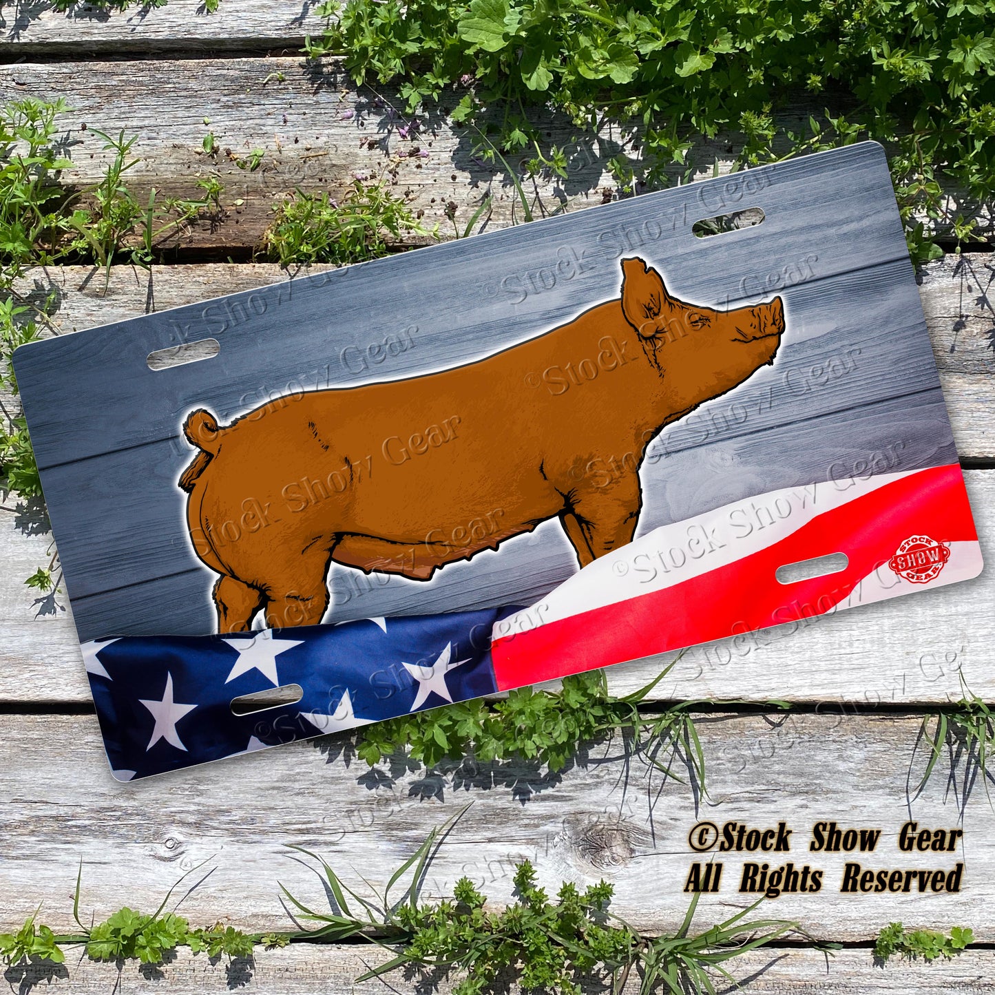 Tamworth Pig "Planked Wood Flag" License Plate Design - Add on Personalization