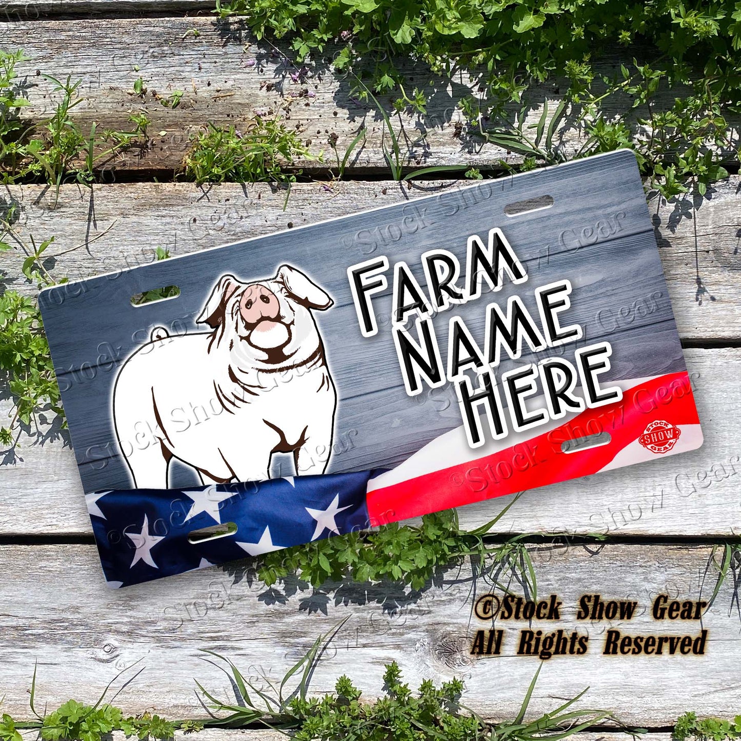 Chester Pig "Planked Wood Flag" License Plate Design
