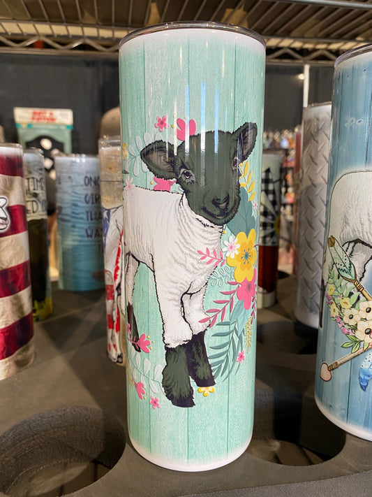 Black Face Lamb Happy Wreath Design Tumblers