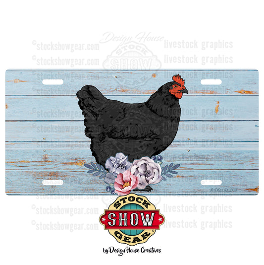 Chicken Soft Blue Floral Livestock License Plate