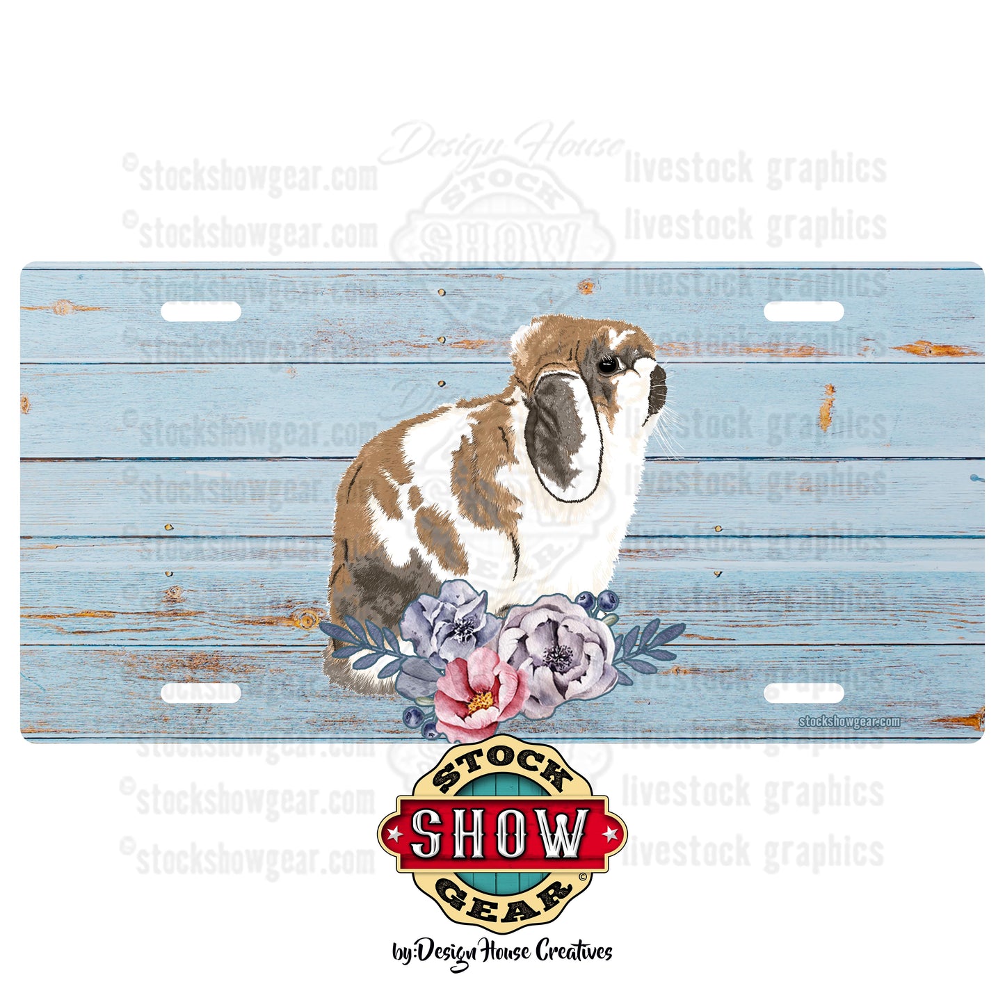 Rabbit Soft Blue Floral License Plate
