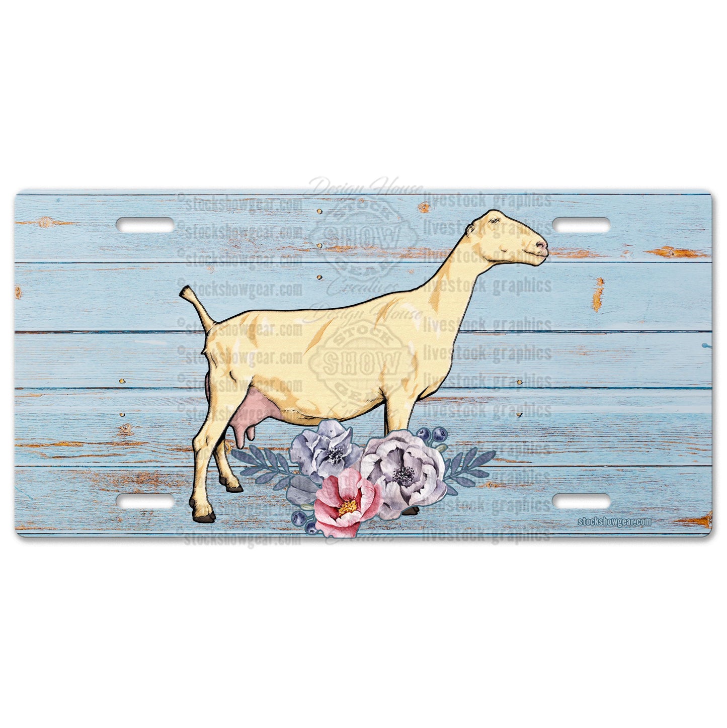 Dairy Goat Soft Blue Floral License Plates