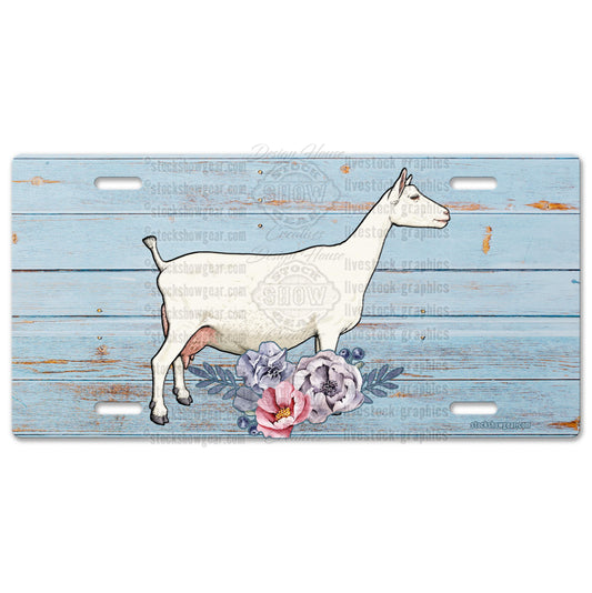 Dairy Goat Soft Blue Floral License Plates