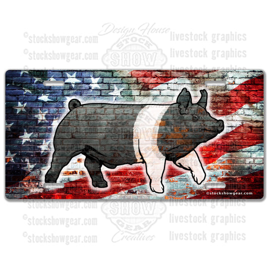 American Flag Brick Barrow Pig License Plate Designs
