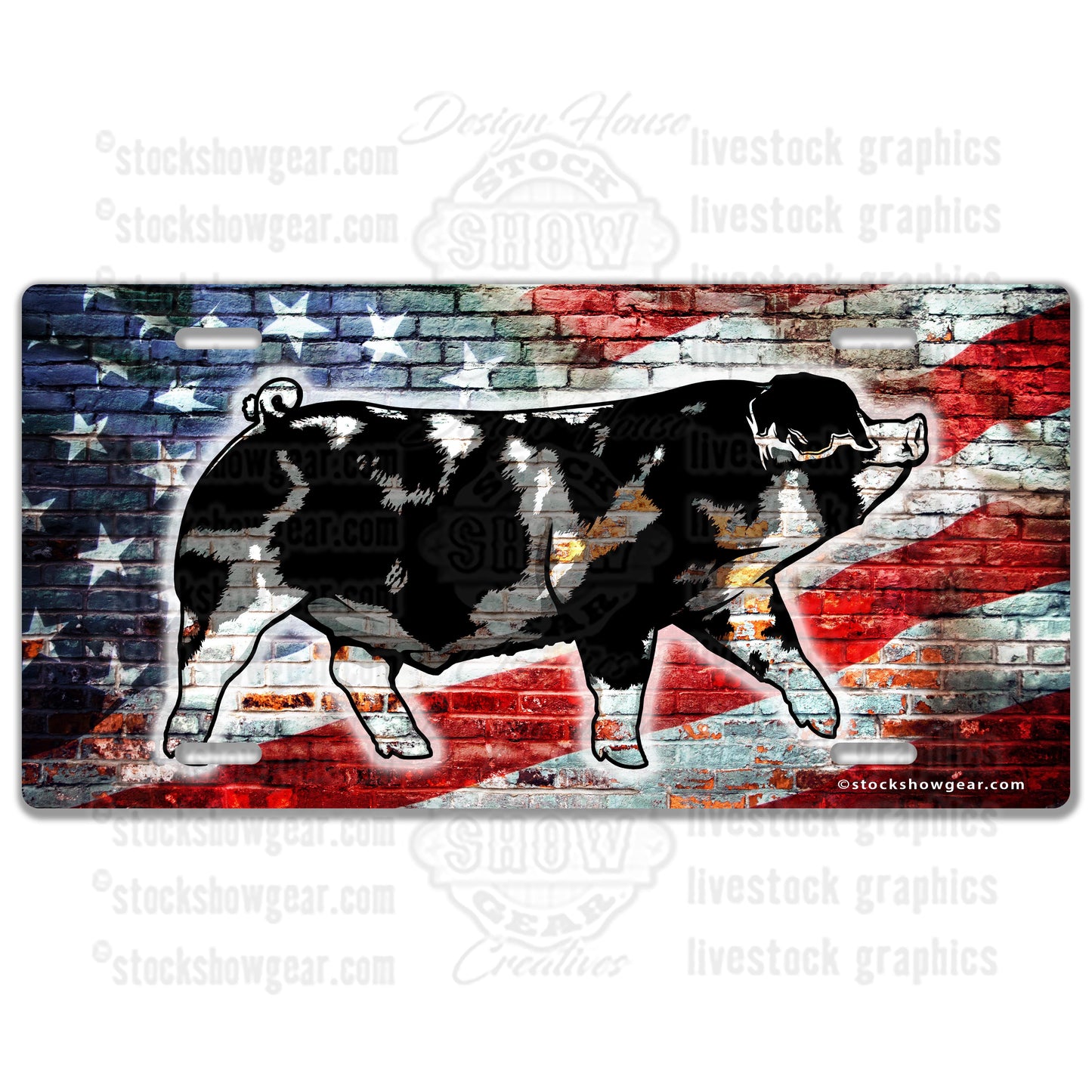 American Flag Brick Barrow Pig License Plate Designs