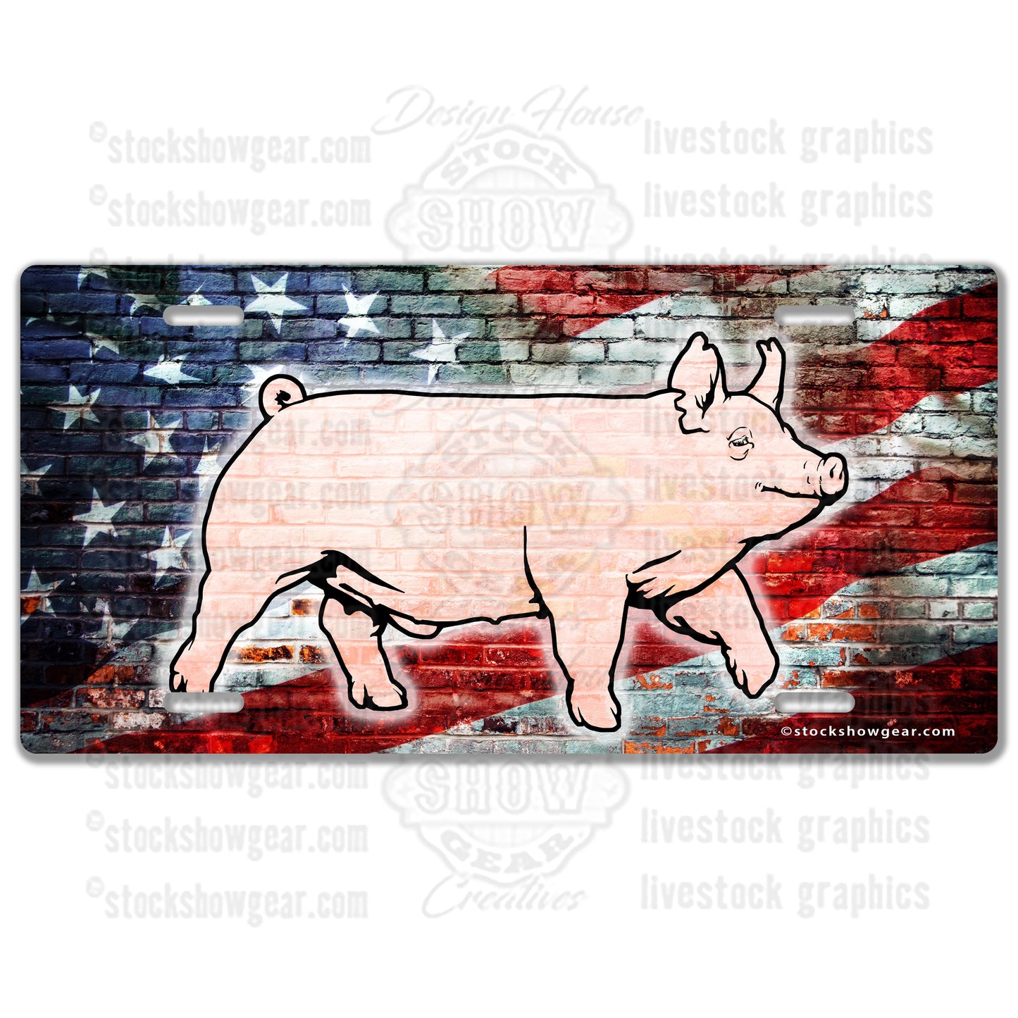 American Flag Brick Barrow Pig License Plate Designs