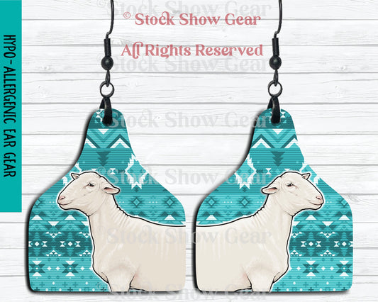 Dorper Ewe Teal Aztec Earrings