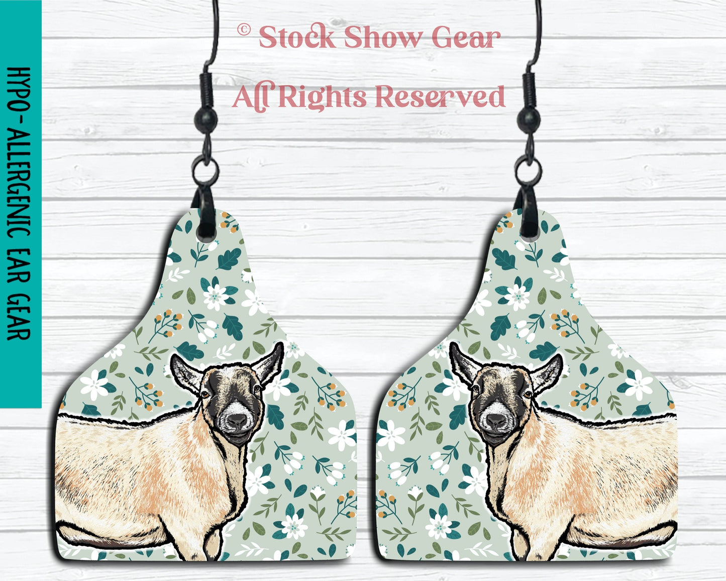 Caramel Pygmy Goat "Green Floral" Earrings