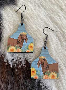 Nubian Kid Ear Tag Shaped Earrings-Autumn Flowers