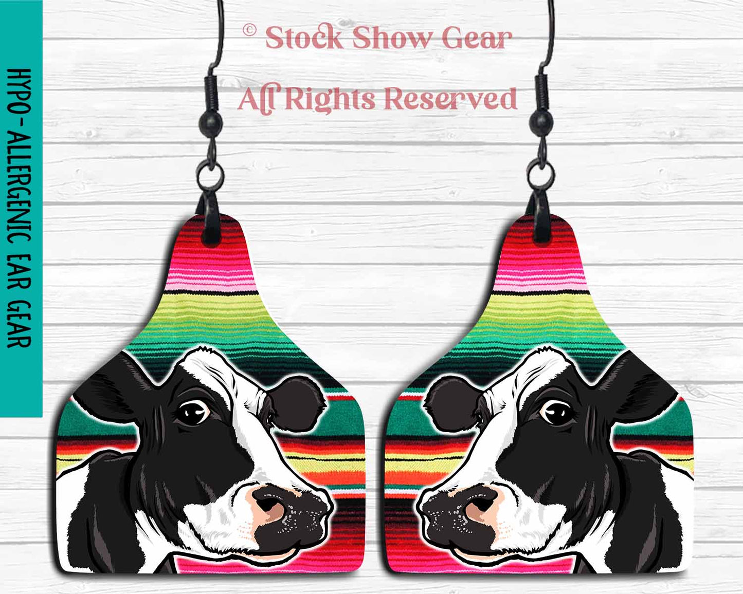 Holstein Dairy Cow Earrings - Mexican Serape Print - Clearance