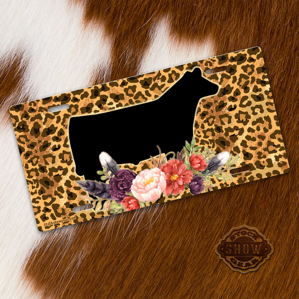 Cattle Cheetah-Floral Swag License Plate