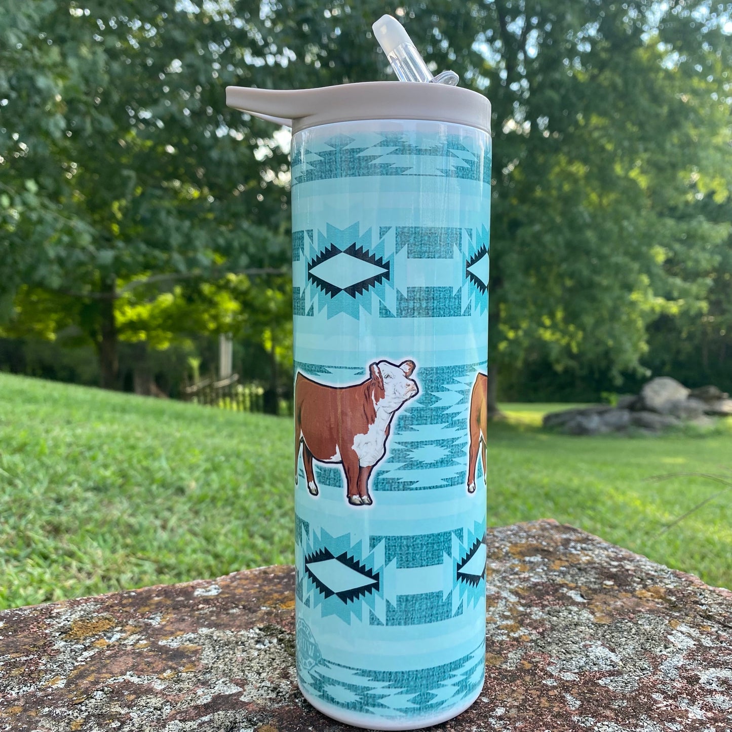 Red Hereford Heifers Aqua Southwest Print Tumblers