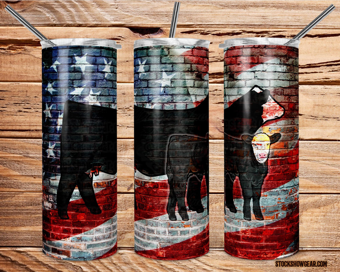 Black Baldy Cow Calf Skinny Tumbler-USA Brick Design