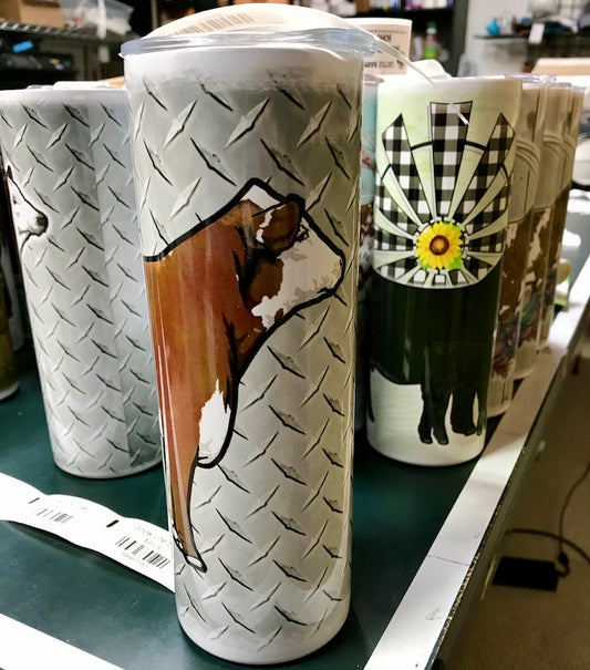 Hereford Heifer Tumbler-Silver Diamond Plate Design