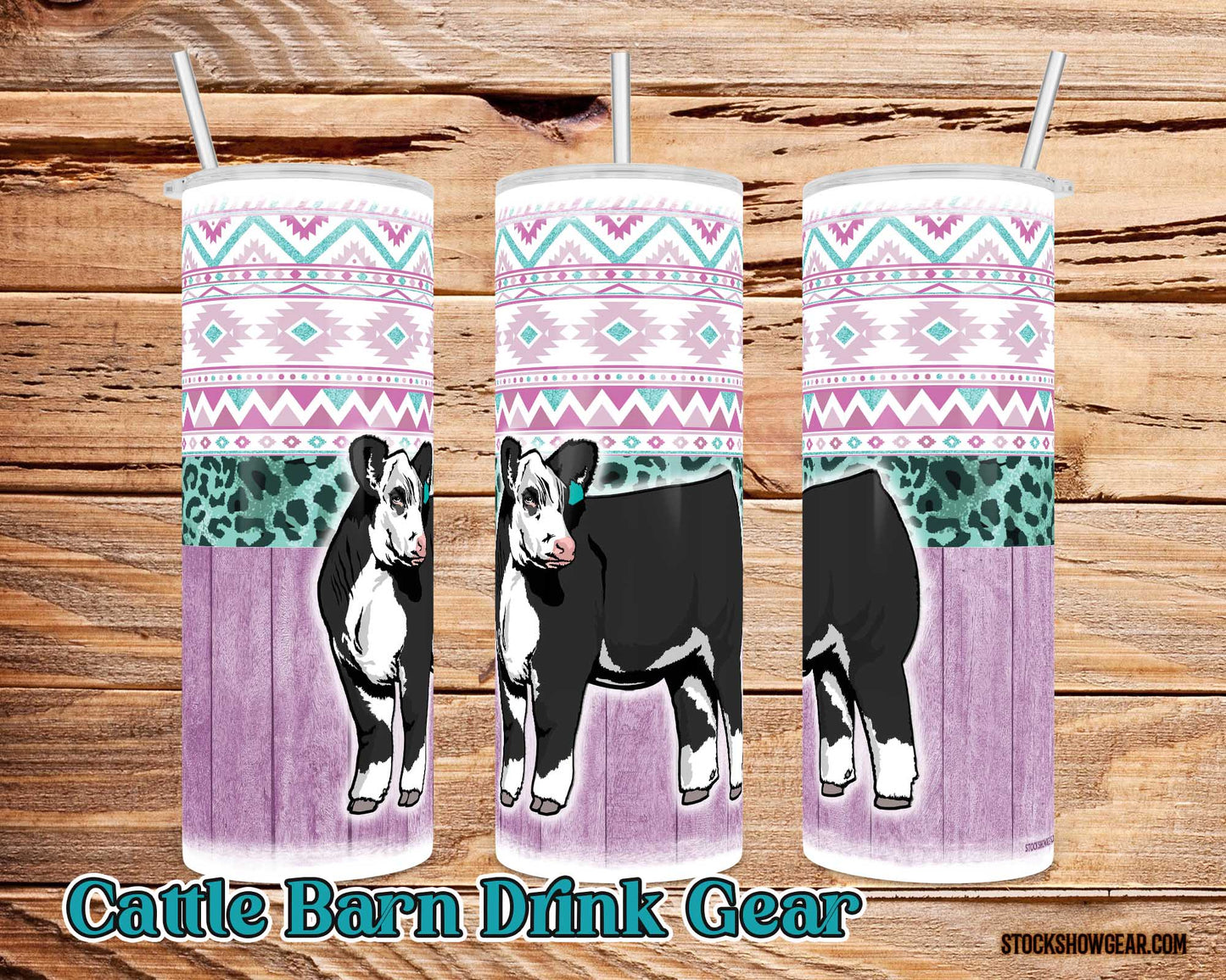 Black Hereford Tumbler -Split Tribal/Wood Design