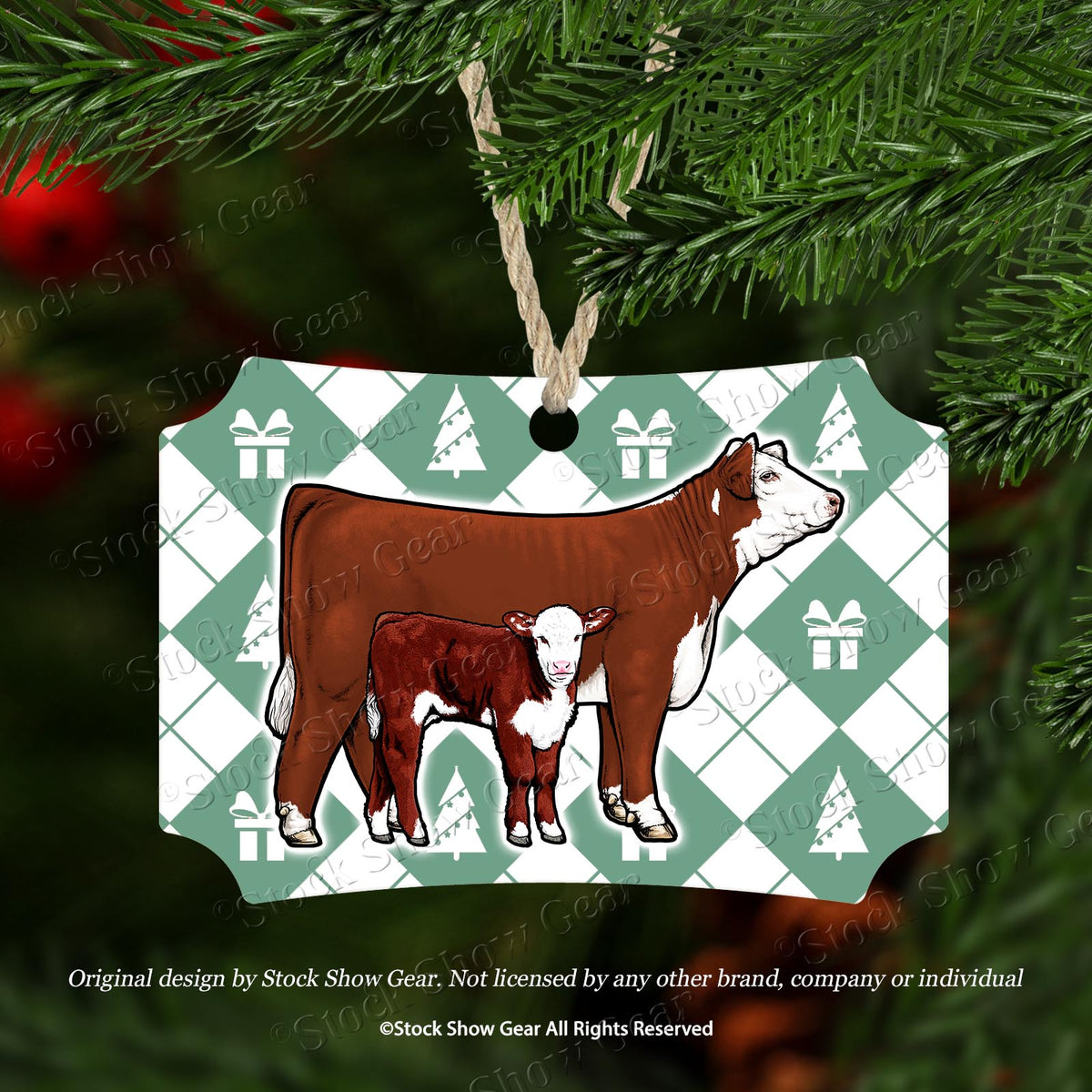 Red Hereford Holiday Argyle Christmas Ornaments