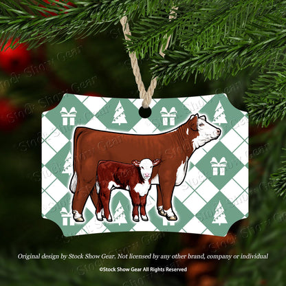 Red Hereford Holiday Argyle Christmas Ornaments