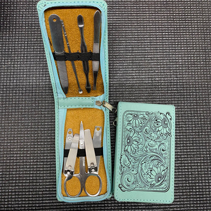 7 Piece Leatherette Manicure Set – Sunflower Tooling - Last Minute Gift
