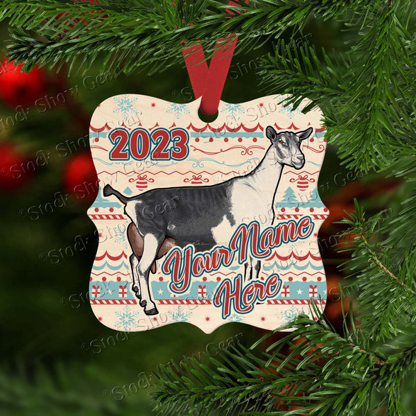 Alpine Dairy Goat Wooden Prague Shape Christmas Ornament