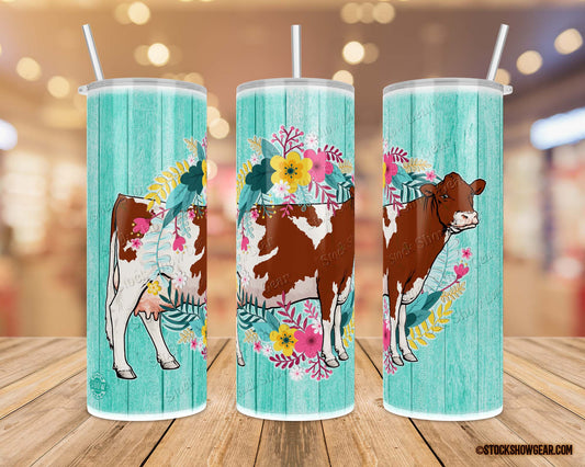 Red/White Holstein "Happy Wreath" Tumbler Design