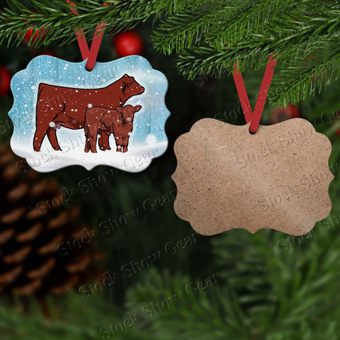 Red Angus-Snow Scene Wood Christmas Ornament