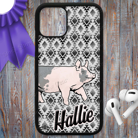 Blue Butt Pig Phone Cases - Gray Diamond Design - Choice of Pig Graphic