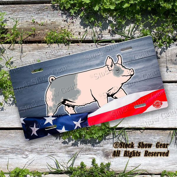 Blue Butt Pig "Planked Wood Flag" License Plate Design