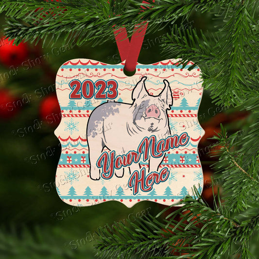 Blue Butt Pig Wood Christmas Ornaments