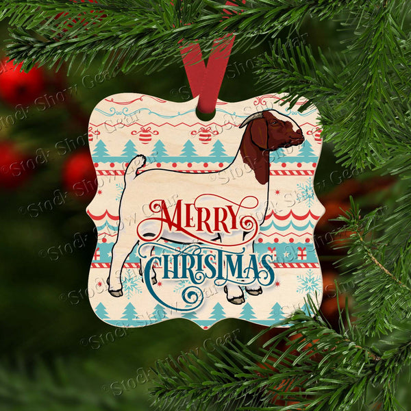 Boer Goat Wooden Prague Shape Christmas Ornament