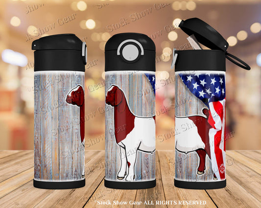 Boer Goat "USA Flag" Kids Water Bottles