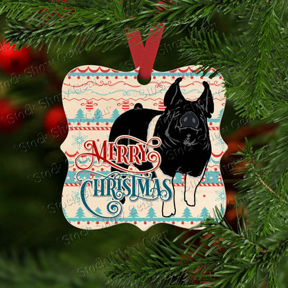 Dark Cross Pig Wood Christmas Ornaments