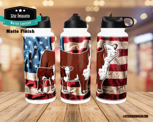 Red Hereford Pair-Wrinkled USA Flag Tumblers