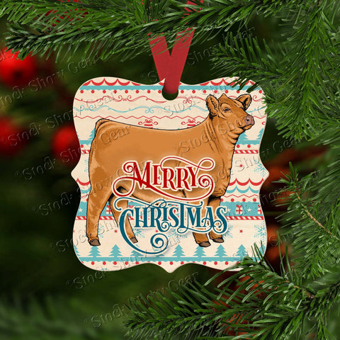 Limousin-Golden Heifer Wooden Prague Shape Christmas Ornament