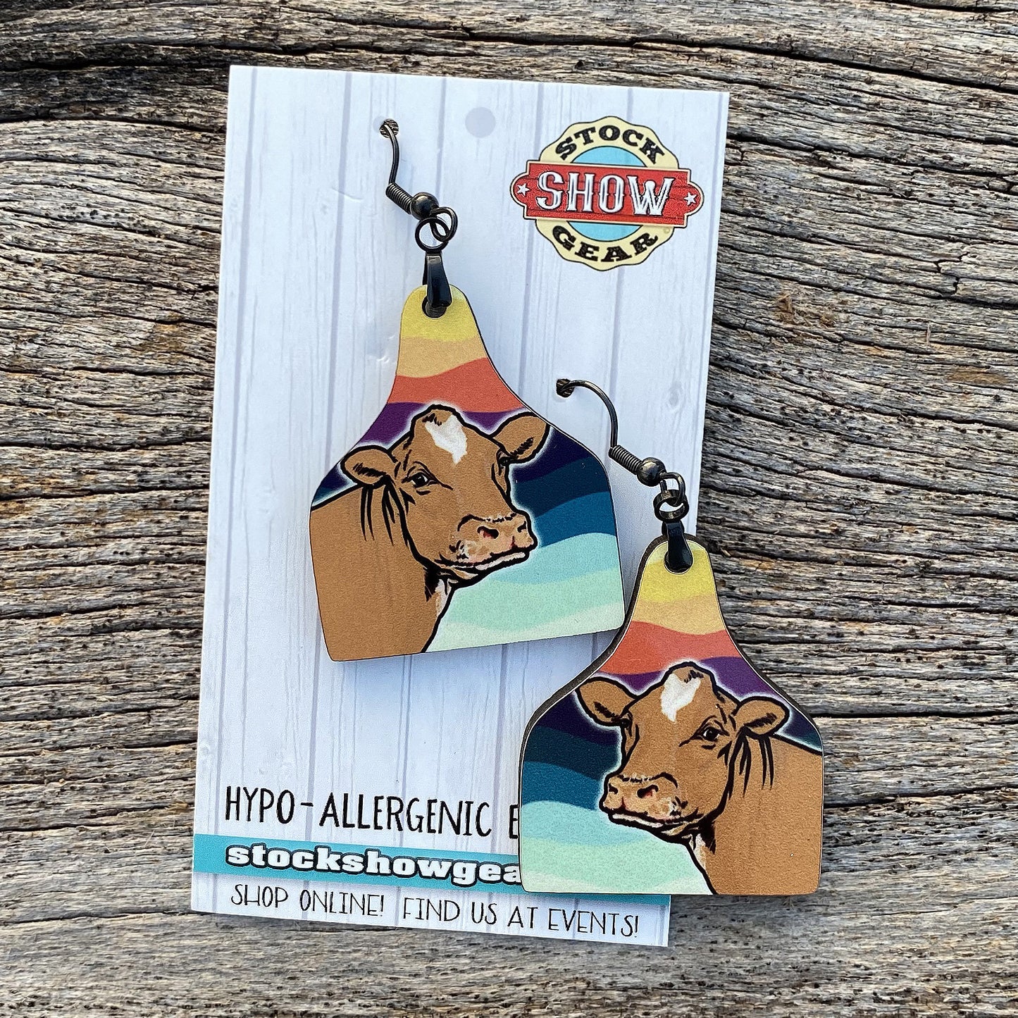 Cute Guernsey Dairy Cow Earrings-Color Wave Print - Last One