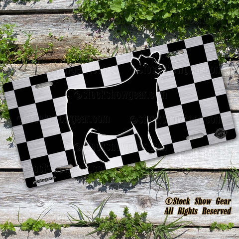 Checkerboard Show Steer License Plate