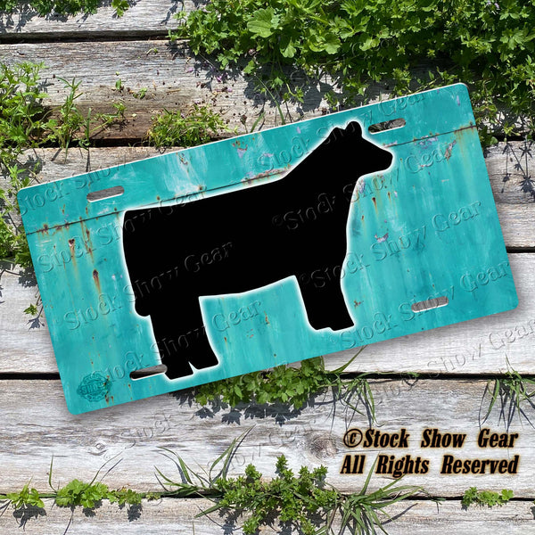 Show Steer or Heifer "Turquoise Metal" License Plate