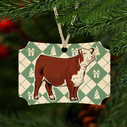 Red Hereford Cattle Argyle Christmas Ornaments