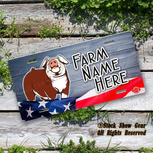 Hereford Pig "Planked Wood Flag" License Plate Design