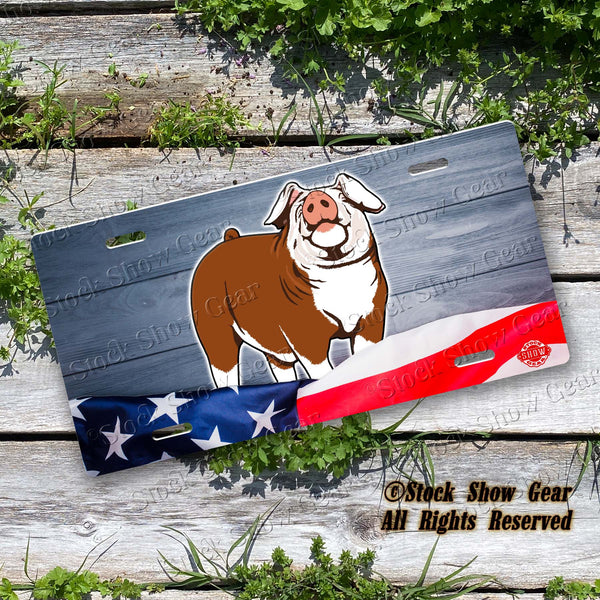 Hereford Pig "Planked Wood Flag" License Plate Design