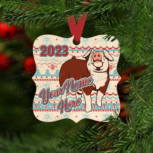 Hereford Pig Wood Christmas Ornaments